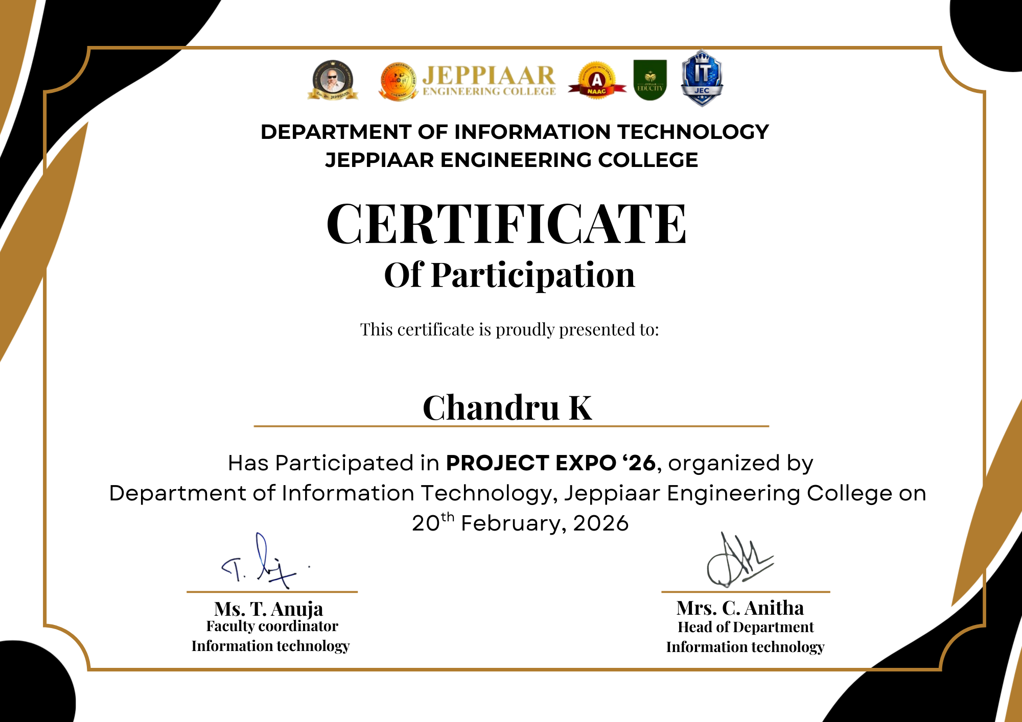 Technical Expo participation certificate image